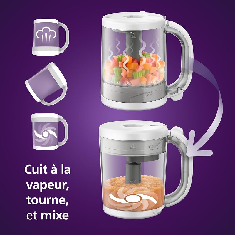 Philips Avent robot cuiseur-vapeur et mixeur Coffret cadeau - Robot cuiseur-mixeur 4 en 1 pour bébé, cuit à la vapeur, mixe, décongèle et réchauffe, avec pots de conservation, SCF883/20