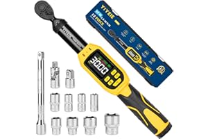 YIYEIE 1/4" Digital Torque Wrench Set | 13.5-265 in-lb | ±1% Accuracy | Deep-Reach Head | Smart Alert Multi | 12PC Bike Torque Wrench Digital for MTB/Motorcycle, with Sockets & Adapters