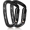 BEIFENG 25KN Auto Locking Carabiner - UIAA Certified Heavy Duty Climbing Carabiners for Rock Climbing, Camping, Rappelling, Hunting, Rescue Equipment - Professional Carabiner Clips (Black)
