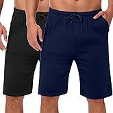 Bunnycool 2 Pack Men’s Pajama Shorts Soft Modal Boxer Shorts Comfy Breathable Elastic Sleep Bottoms Pants with Pockets