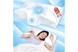 Hexus Cervical Neck Pillow for Neck Pain Relief, Memory Foam Pillows Contour Bed Pillow for Sleeping, Ergonomic Neck Support Bed Pillows for Side, Back, and Stomach Sleeper, White