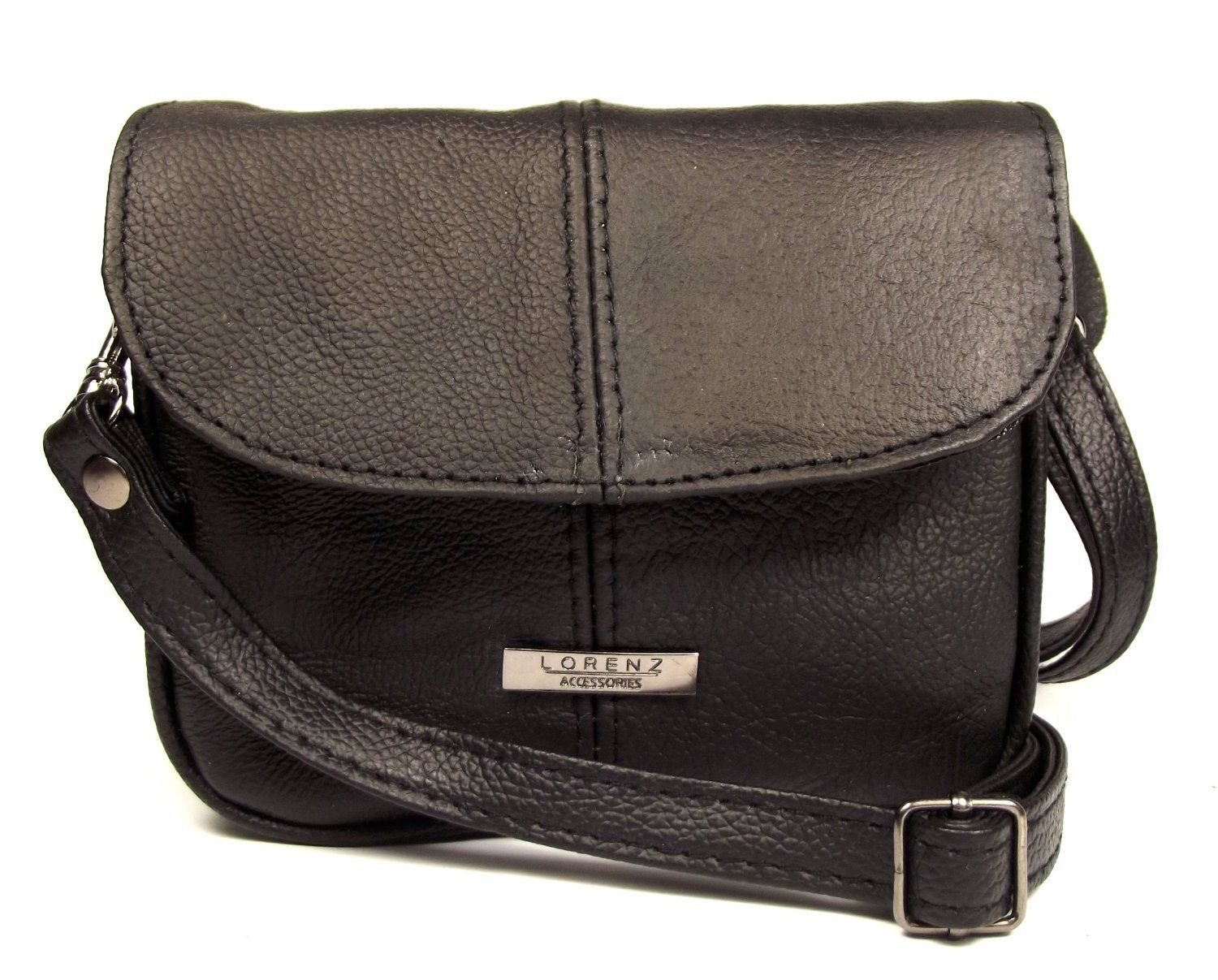 Lorenz Real Leather Very Small Shoulder Cross-body Bag Detachable Strap Black