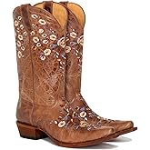 STALOV Cowboy Boots for Women Embroidered Mid Calf Chunky Pull-On Fashion Cowgirl Boot