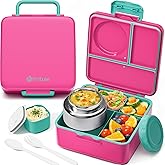 Fimibuke Bento Lunch Box for Kids Adult, 3-4 Compartment 60OZ Toddler Lunch Box Container with Leakproof 8OZ Insulated Food Jar, Sauce Jar, Utensil for School Boys Girls, BPA-Free Dishwasher Safe