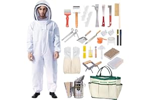 HONEY LAKE 31Pcs Beekeeping Supplies Starter Kit with Bee Suit – Includes Bee Smoker, Beehive Frame Holder, Frame Grip, Hive Tool, Bee Marking Pen & More Tools for Beginner Beekeepers (XL)