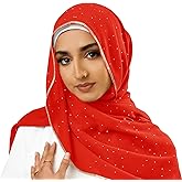 Piewag Hijab Scarf for Women Soft Chiffon Rhinestone Long Scarf Shawl Fashion Muslim Hijab Head Wrap Scarves