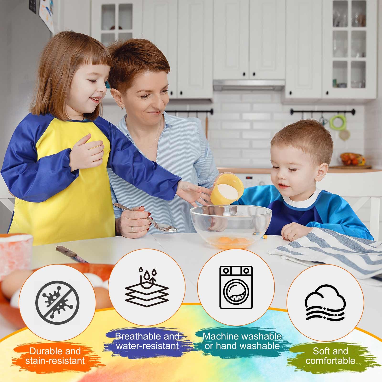 Kids Art Smocks 2 Pack, Toddler Smock Waterproof Artist Painting Aprons Long with Long Sleeve & 3 Pockets for Age 3-8