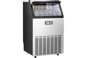 ELECTACTIC Commercial Ice Maker Machine, 100lbs/24H Stainless Steel Ice Machine with 33lbs Storage Capacity, Auto Self-Cleaning Freestanding Ice Maker, Ice Machine Freestanding for Bar/Cafe/Restaurant