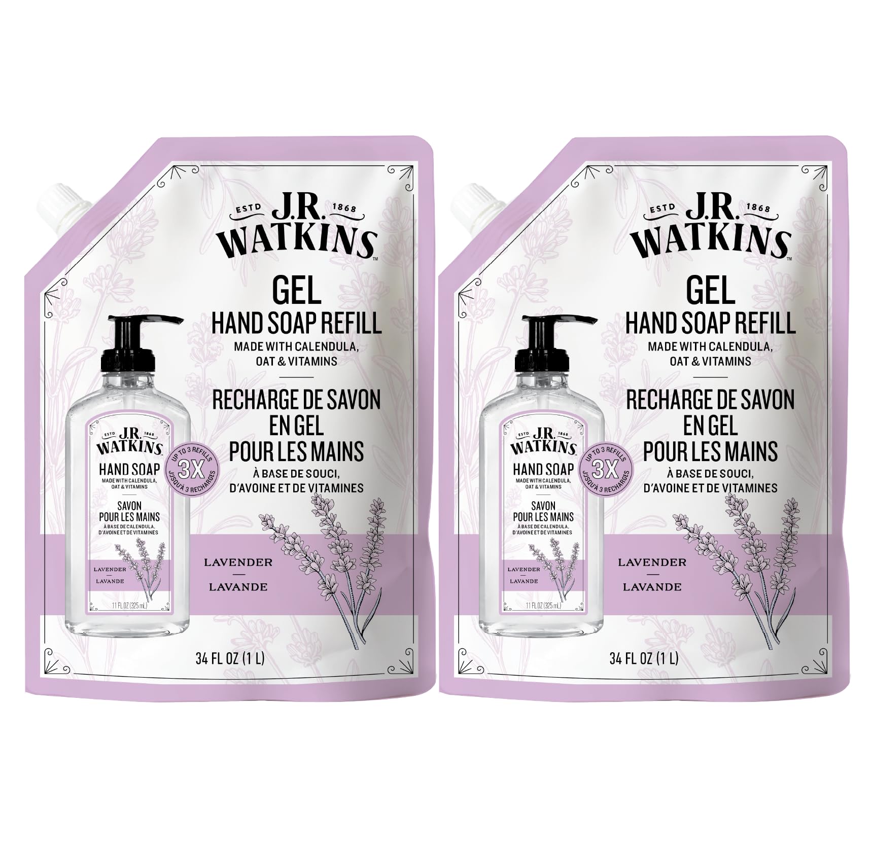 Photo 1 of ***MISSING PARTS***
J.R. Watkins Gel Hand Soap Refill, Moisturizing Hand Wash, Formulated with Plant-Based Cleansers, Alcohol-Free, Cruelty-Free, Lavender, 34 Fl Oz, 2 Pack