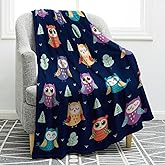 Jekeno Owl Blanket Gifts for Women Men Kids Girls Mom Halloween Christmas Birthday Gifts Home Bedroom Living Room Mother's Day Easter Decor Soft Cozy Lightweight Throw Blankets Navy Blue 50"x60"