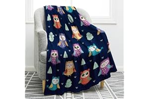Jekeno Owl Blanket Gifts for Women Kids Girls Mom Home Bedroom Living Room Mother's Day Decor Soft Cozy Lightweight Throw Blankets Navy Blue 50"x60"