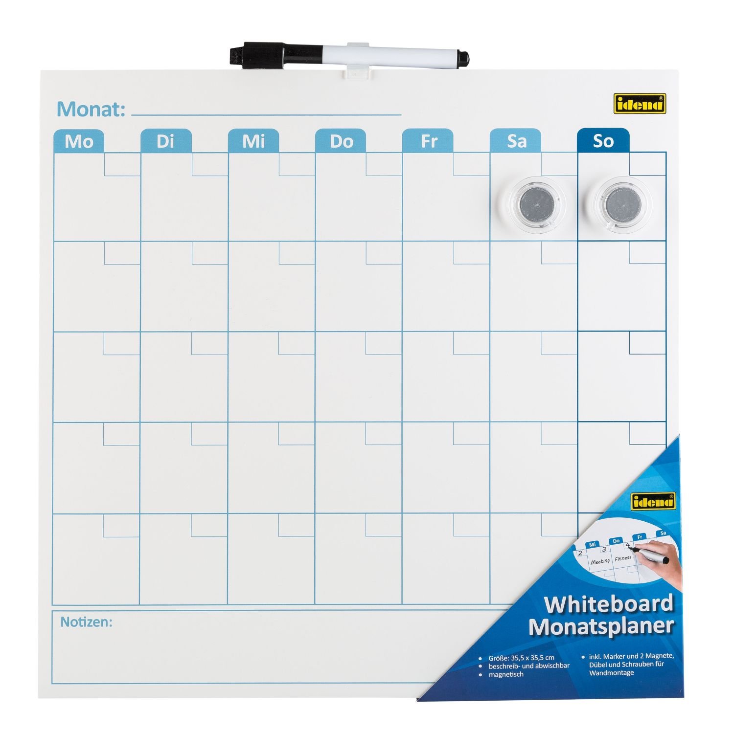 IDENA 21414 Whiteboard Monthly Planner with Marker and 2 Magnets