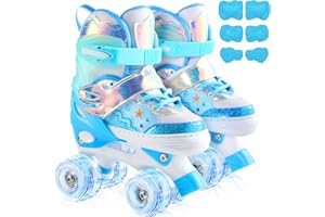 CELETOY Kids Roller Skates, Adjustable Size Girl Roller Skates for Kids Beginner, Toddlers Roller Skate with 8 Light Up Wheels, Outdoor Roller Skating for Boys, Girls, Skating Shoes for Ages 3-12