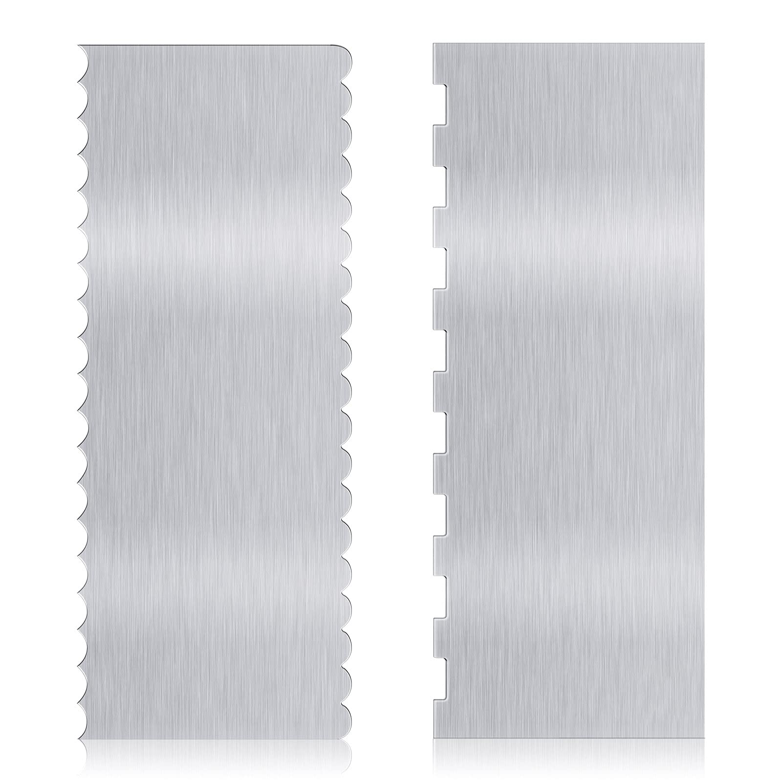 Cake 2 Pcs Metal Scraper, Double Sided Cake Smoother, Stainless Steel Edge Scraper, Buttercream Smoother for Baking Measuring Mousse Cream Accessories