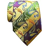 TANGQING New Paisley Striped Gold Green Purple JACQUARD WOVEN Silk Men's Tie Necktie