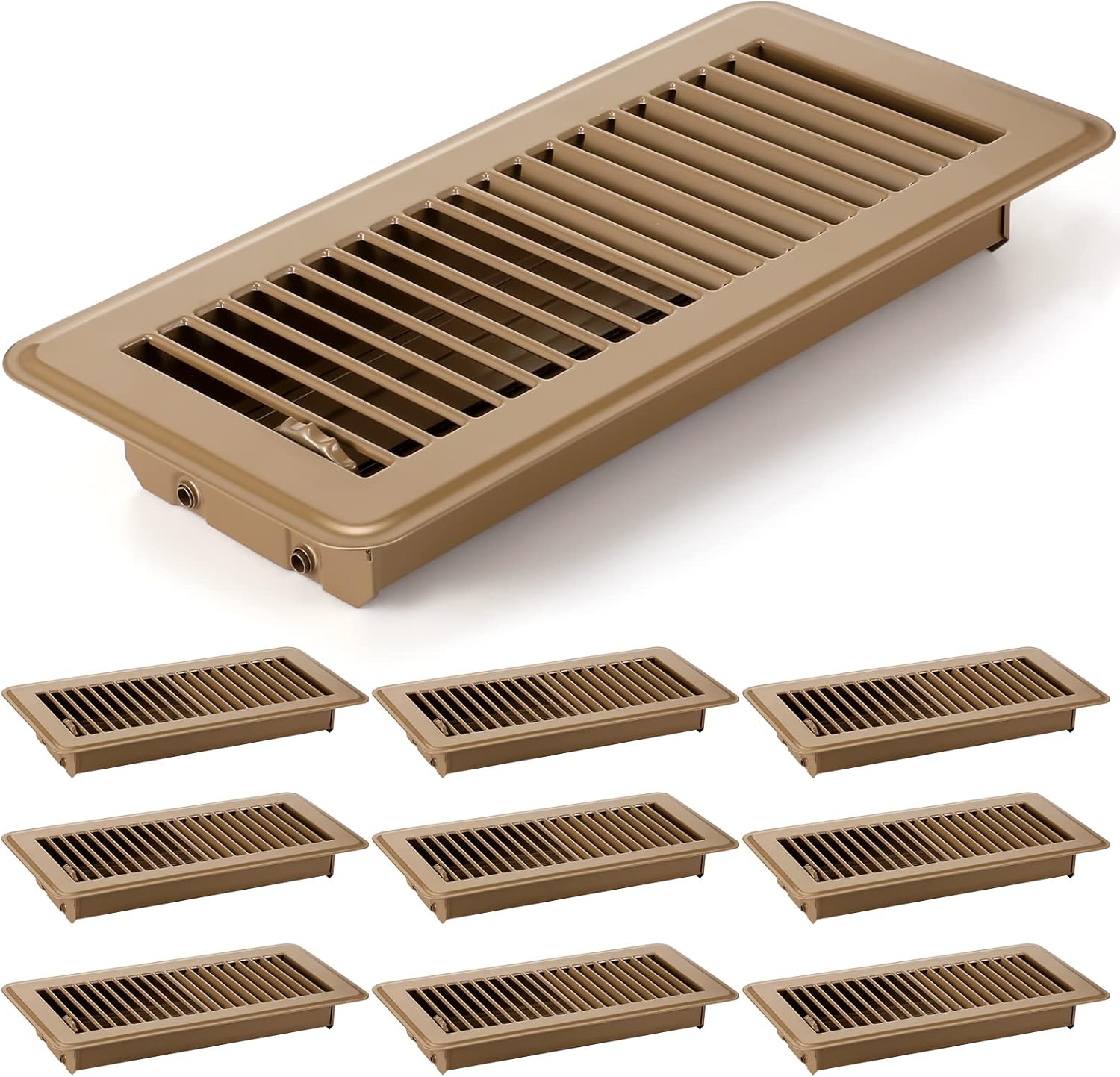Registers, Grilles & Vents - 4 x 10'' Floor Vent Covers Heavy Duty Floor Register Metal Heat Vent Covers with Rust Proof Finish for Home Floor Heater(Brown, 12 Pcs)