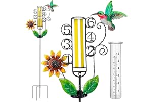 ACOSTOP Upgraded Rain Gauge Outdoor - Metal Solar LED Lights Rain Gauges, Large Number Rain Measure Gauge with Hummingbird Sunflower Decor for Yard Garden Patio Lawn Gifts