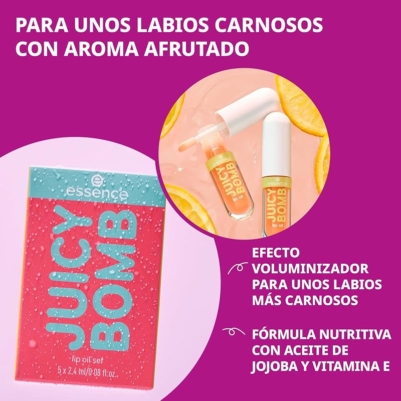 Conjunto de óleo labial essence JUICY BOMB 01, aroma frutado