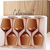 Colorsavant Brown Wine Glasses Set 6-16oz Long Stem-African American Wine Glasses - Hand Blown Amber Stemware for Wedding,Birthday Party for Kwanzaa