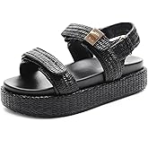 FUNKYMONKEY Women's Low Wedge Platform Sandals Open Toe Adjustable Double Strap Beach Casual Sandals