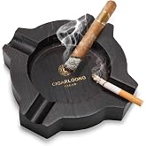 Wooden Cigar Ashtray Outdoor Indoor Square Cigar Accessories Cigarettes Ashtrays with 4 Durable Solid Slots Cigar Holder, Wooden Cigar Ash Tray Large for Outdoor Home Patio Office and Bar Use (Black)