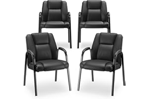 MALOL Office Guest Chair with Armrest, PU Leather Reception Chair for Office & Waiting Room, 250LBS, One-Piece Welded Steel Frame, Sponge Cushion for Long Sitting Comfort – Black,Set of 4