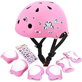 DINILEMU Kids Bike Helmet with Knee Elbow Pads Set for Toddler and Big Kids | Adjustable for 3-5-8-14 Kids, DIY Stickers, From Toddler to Youth Helmet for Bicycle, Scooter, Skateboarding, Roller Skating