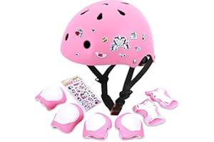 DINILEMU Kids Bike Helmet with DIY Stickers and Knee Pads Elbow Pads Wrist Guard Set for Ages 3-8-14 Toddler Boys Girls Helmet for Roller Skates Cycling Skateboarding Bicycle Scooter