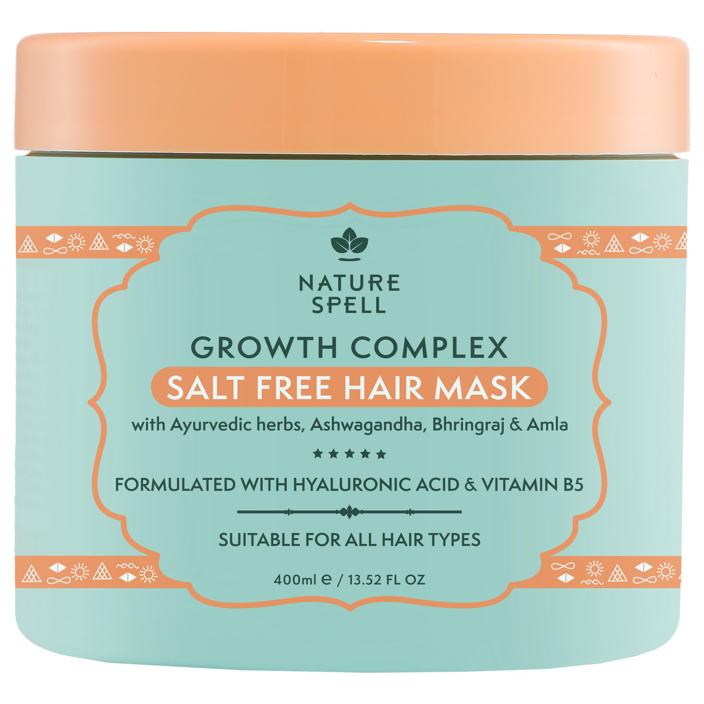 Nature Spell Growth Complex Hair Mask, Nourishing and Strengthening, with Hyaluronic Acid and Vitamin B5, For All Hair Types, Colour Safe, Sulphate Free, Vegan, 400ml