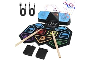 Lychee Electronic Drum Set 9 Pads MIDI Electric Drums Kit Rechargeable Digital Portable Roll-Up Drum Practice Pad for Kids Be