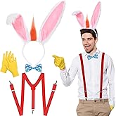 4 Pcs Halloween Bunny Costume Accessories Rabbit Costume Y Back Suspender Gloves Bow Tie Rabbit Headband for Halloween Adult Man Cosplay Party Dress Up