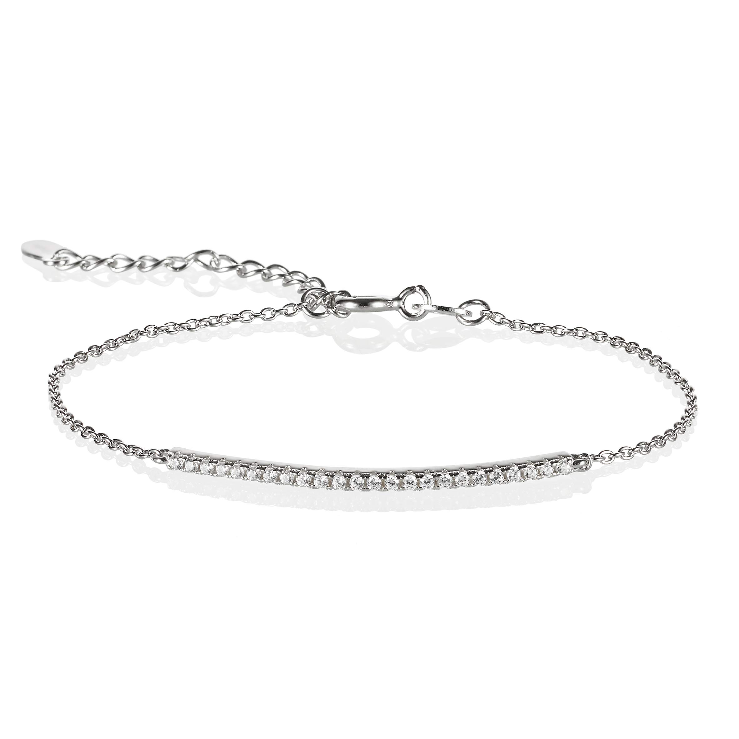 namana Sterling Silver Dainty Bar Bracelet. Fine Bracelet for Women set with AAA Cubic Zirconia (20)