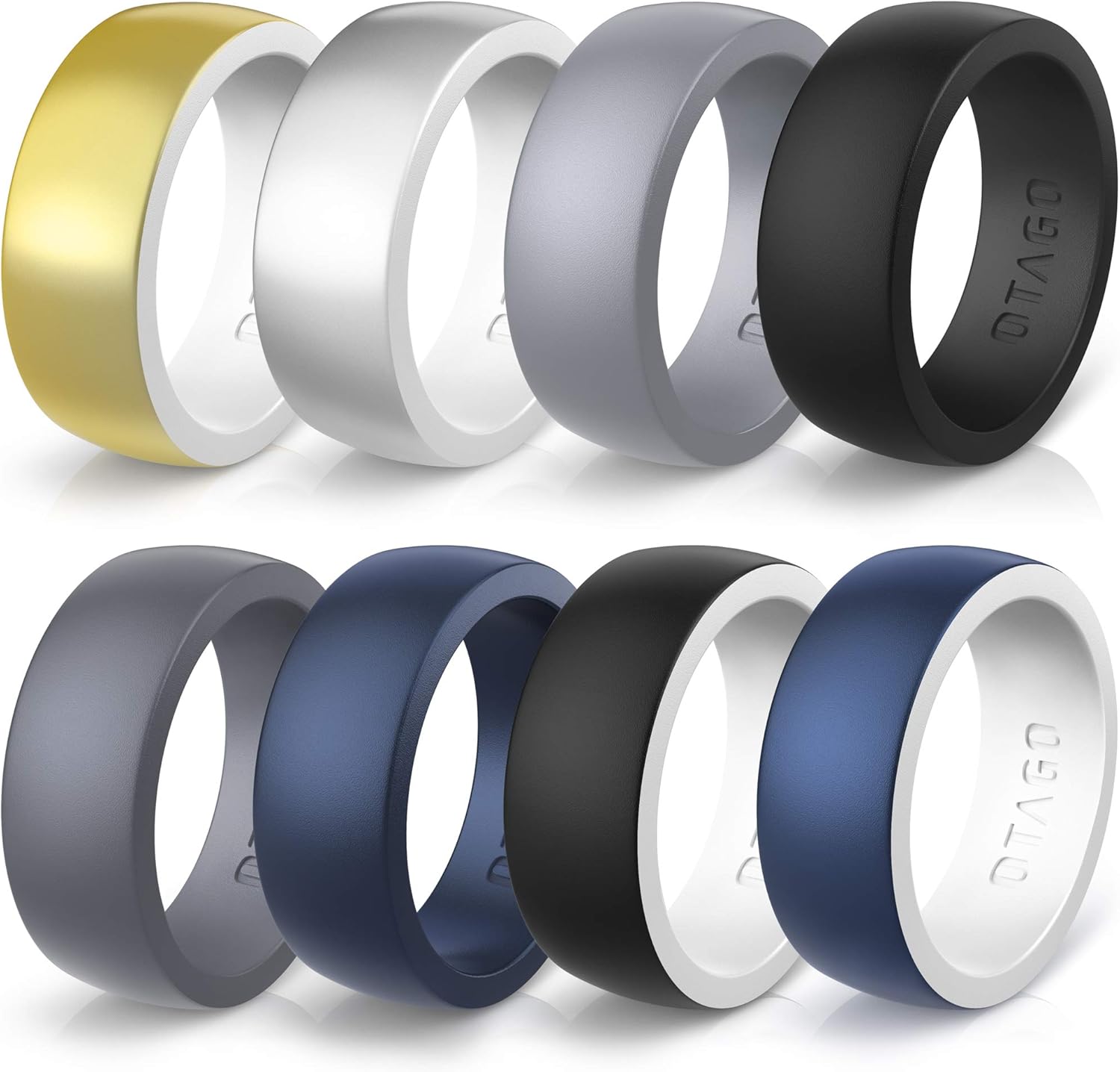 OTAGO Silicone Wedding Rings for Men, 8 Packs Multicolor Collection 8 mm Wide and 2mm Thick, Lightness and Soft for Active, Sports, Adorable, Stylish, Wedding Bands Ring.（Size5-12） : Clothing