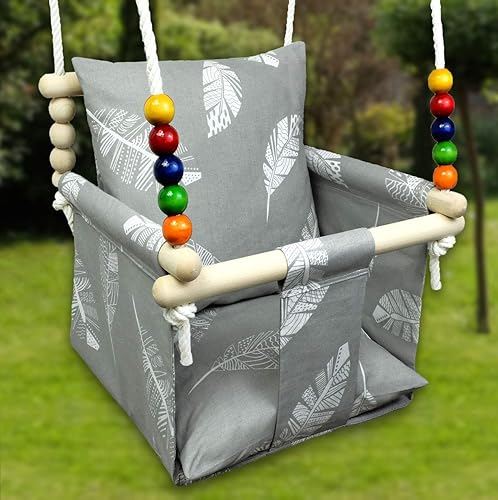 Bluekitty Schaukel Fur Kinder Babyschaukel Kinderschaukel Mit Kissen Schaukel Fur Haus Und Garten Babyschaukel Stoffschaukel Kleinkindschaukel Innenschaukel Verandaschaukel Holzschaukel Amazon De Handmade