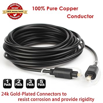 【クリックで詳細表示】デジタルファイバー 光学トスリンクケーブル 金メッキ ホームシアター、サウンドバー、テレビ、PS4、Xbox、VD/CDプレーヤー、ブルーレイプレーヤー、ゲーム機などに ブラック 25ft ブラック