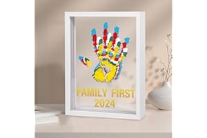 BLEVLA Family Handprint Kit - Baby Hand and Footprint Kit Wooden Frame, Newborn Keepsake Gifts for New Parents, Family Gifts Ideas, New Mom Baby Shower Gifts for Boys & Girls, 5 Non-Toxic Paints (White)