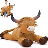 MaoGoLan Big Highland Cow Stuffed Animal for Kid,Large Cow Plush Pillow for Riding,Longhorn Stuffed Animal with Hair,Large Plush Farm Animal for Baby Shower, Birthday Gift,32 inches