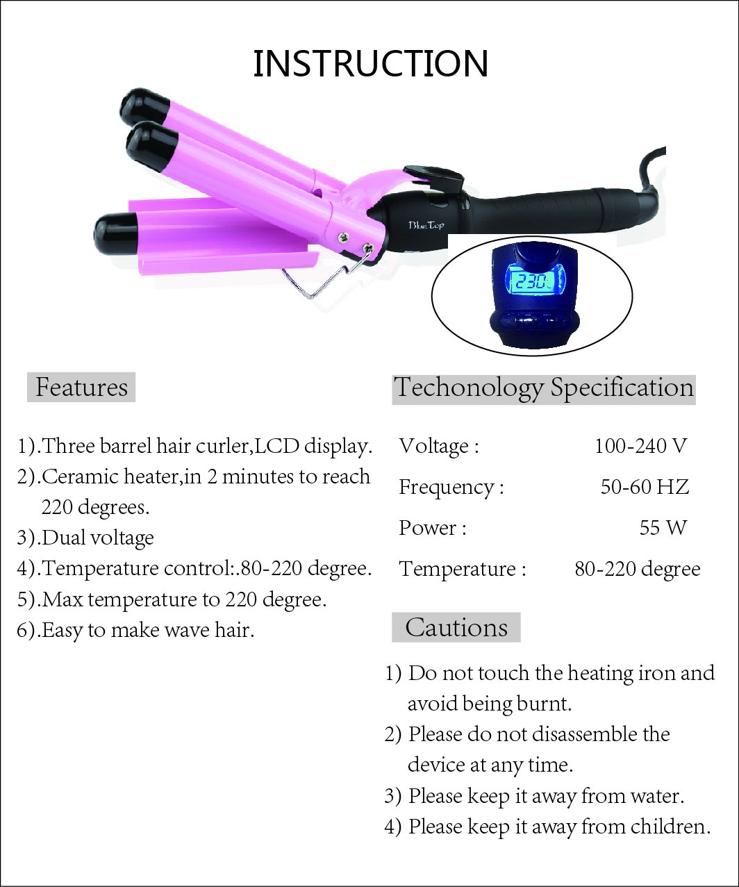 Professional Curling Iron 1 Inch 3 Barrel Hair Waver ...