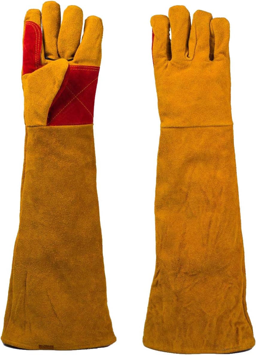 Magiin1 Pack Leather Welding Gloves 23.62" Extra Long Sleeves, Cut-Proof Labor Gloves, Thicken Extreme Heat Resistant Working Protect Gloves, Fireplace/Gardening Gloves