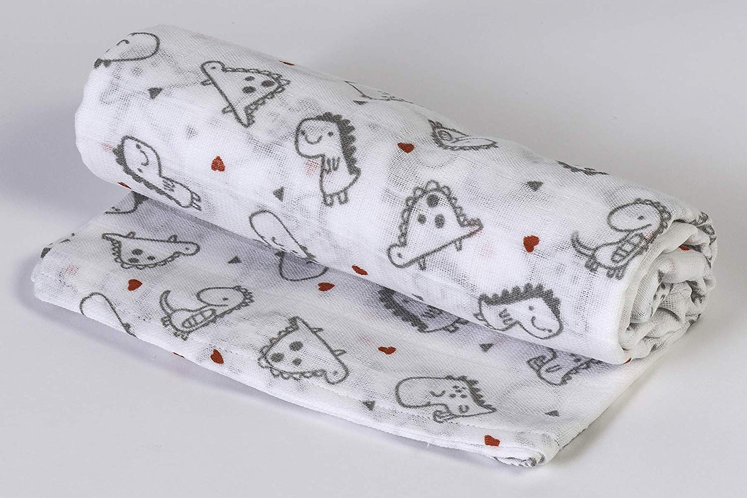 Ti TIN | 100% Cotton Muslin | Soft Baby Gauze with Red Dino Print | Can Be Used as Roll or Sheet | Soft and Absorbent | 120 x 120 cm
