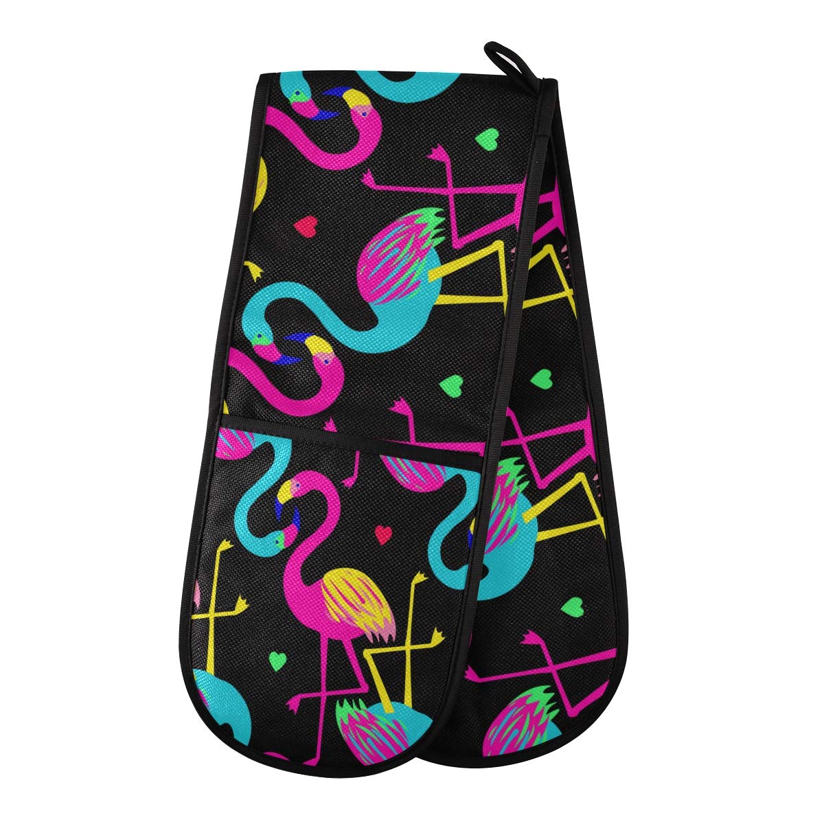 ZZXXB Colorful Flamingo Love Heart Double Oven Mitt Heat Resistant Non-Slip Kitchen Gloves Extra Long 7" x 35" for Cooking Baking Barbecue Grilling