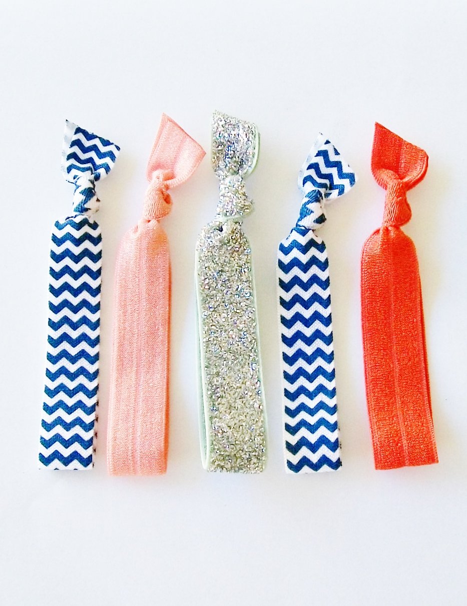Delicate 5 Hair Ties Chevron Sparkle Elastic Ribbon Hair Ties By
