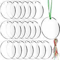SANNIX 40PCS Acrylic Keychain Blanks with 50Pcs Colorful Ribbons, 3 Inch Acrylic Clear Circle Disc Rounds Christmas…