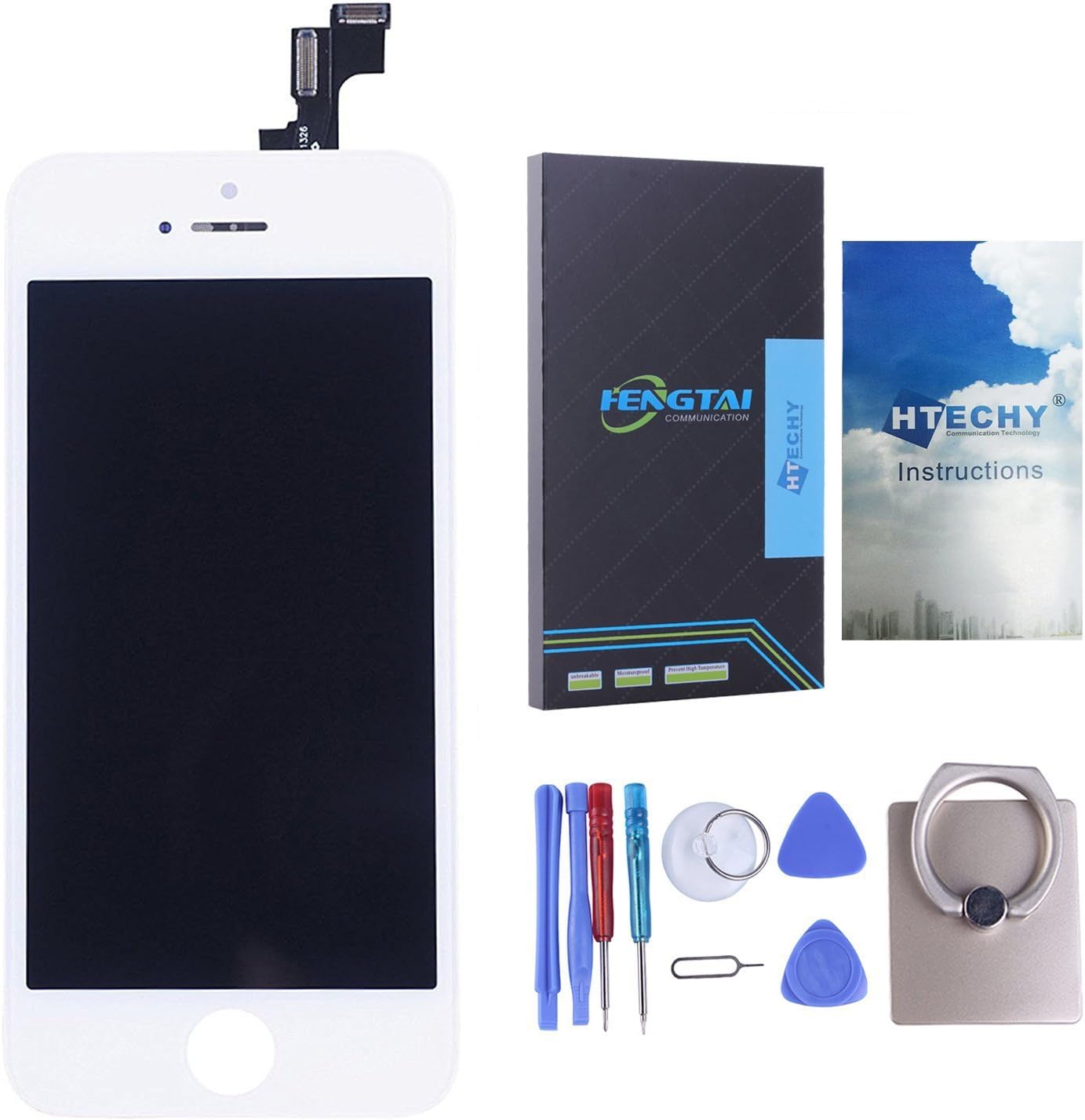 LCD Diplay Digitizer Touch Screen Replacement Assembly with Frame and Repair Tools for iPhone 5S White