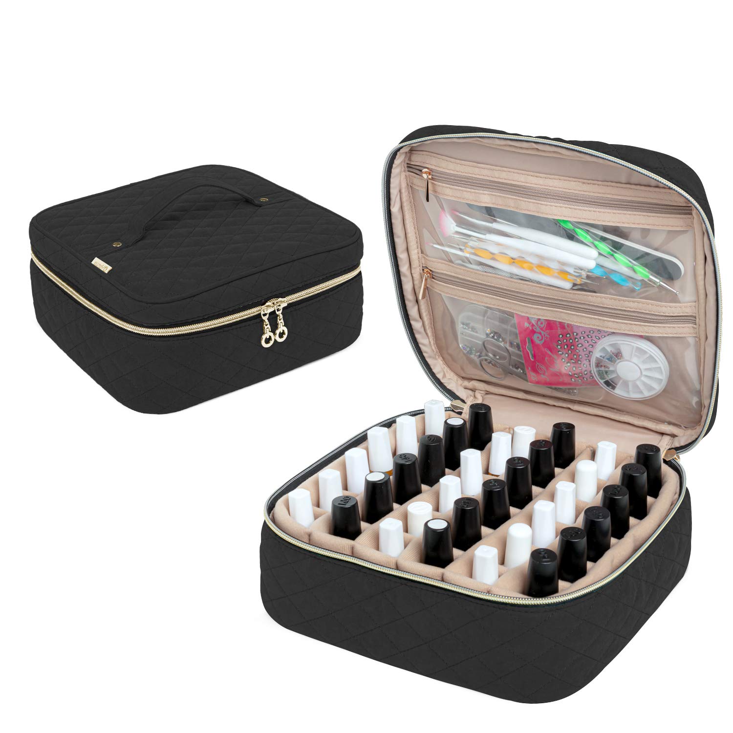 Yarwo Nail Polish Organizer, Travel Bag for Nail Polish, Holds 36 Bottles (15ml), Nail Polish Organizer and Manicure Oils (Bag Only), black, Bolsa para 36 botellas