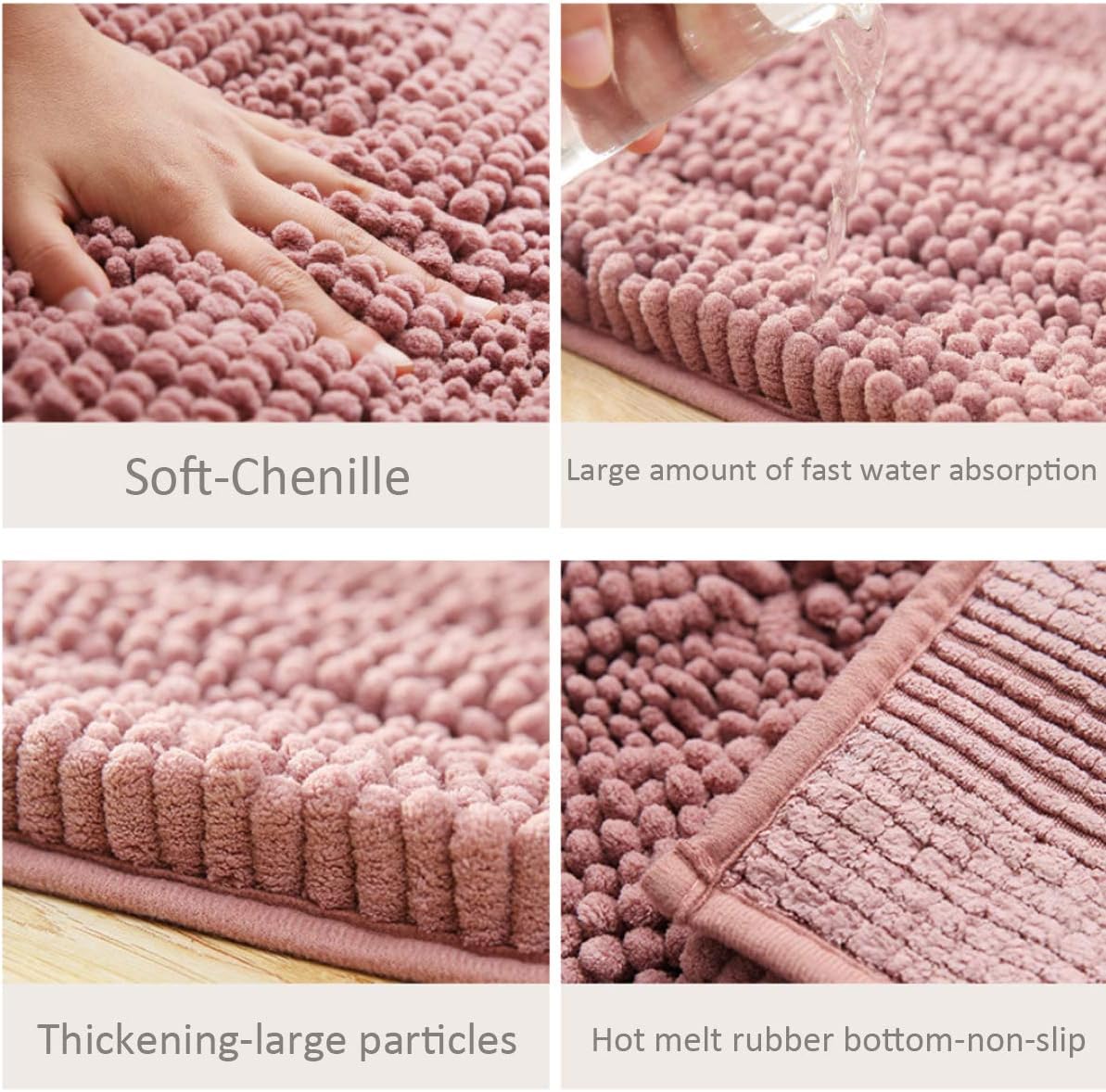 Bathroom Rugs Chenille Anti-Slip Mat Shaggy Super Soft Microfiber Water Absorption Machine Washable Bathroom Mat Used in Bedroom, Bathtub, Kitchen, Living Room (17X24inch, Gray): Kitchen & Dining