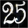 25 Cake Topper | Premium Bling Rhinestone Diamond Gems | 50th Birthday or Anniversary Party Decoration Ideas | Quality Metal Alloy | Perfect Keepsake