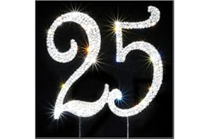 SCOTAMALONE 25 Cake Topper | Premium Bling Rhinestone Diamond Gems | 50th Birthday or Anniversary Party Decoration Ideas | Quality Metal Alloy | Perfect Keepsake
