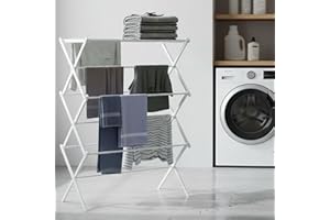 SortWise 3 Tiers Clothes Drying Rack, Expandable 22.8" to 39.3" Laundry Rack Clothes Hanger, Clothing Dryer Towel Rack, White