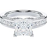 THELANDA All Princess Cut Genuine Moissanite or Simulated Center 1.5CT Diamond Sterling Silver Classic Filigree Pattern Promise Engagement Ring